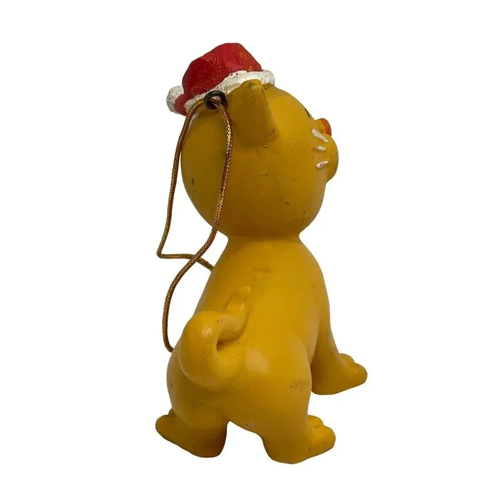 Vintage Ceramic Yellow Cat Kitten in Christmas Ornament 3”